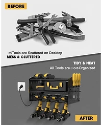 Xdovet Power Tool Charging Station Wall Mount Organizer Drill Rack Holder 6AC Outlets Metal Panels