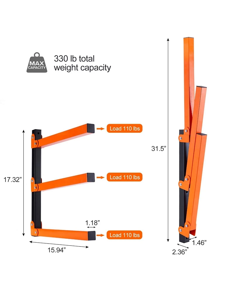 Xdovet Wall Mount Lumber Rack Industrial 3-Level