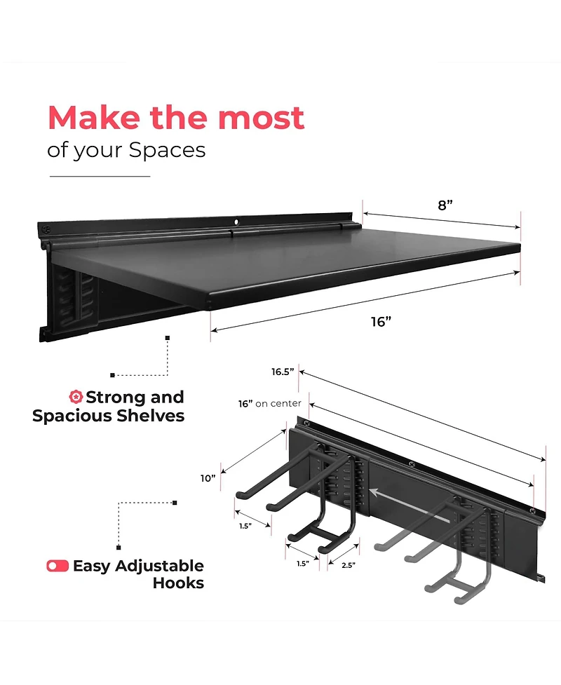 Xdovet Tool Organizer Rack Wall Mounted Storage System with Hooks Shelves Kit