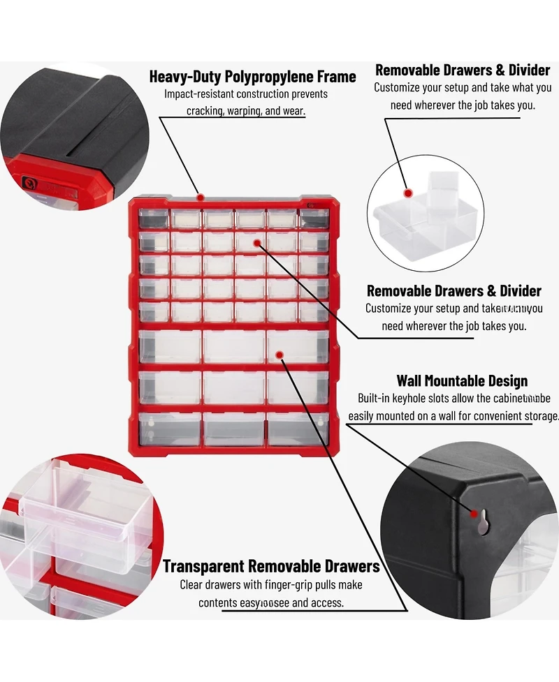 Xdovet Small Parts Organizer 39 Drawers Removable Dividers Wall Mount Desktop Storage Cabinet