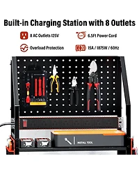 Xdovet Heavy-Duty Rolling Power Tool Storage Cart with Charging Station and Drill Rack