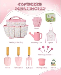 Xdovet Gardening Tools Kit Wooden Rake Shovels Gloves Watering Can Apron Tote Bag Kids Outdoor