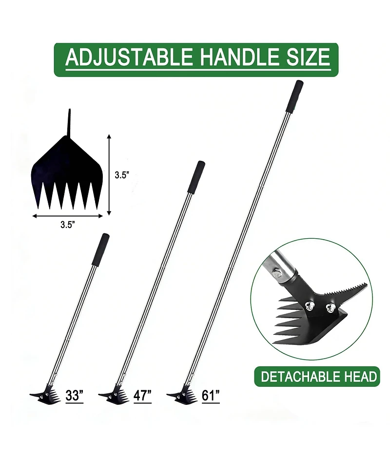 Xdovet Weed Puller Long Handle 2-in-1 Rake Crack Weeder Detachable Head Stainless Steel Garden Tool