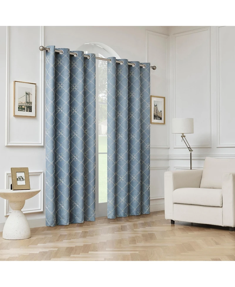 Sun Zero Adria Trellis Embroidered 100percentage Blackout Grommet Curtain Panel