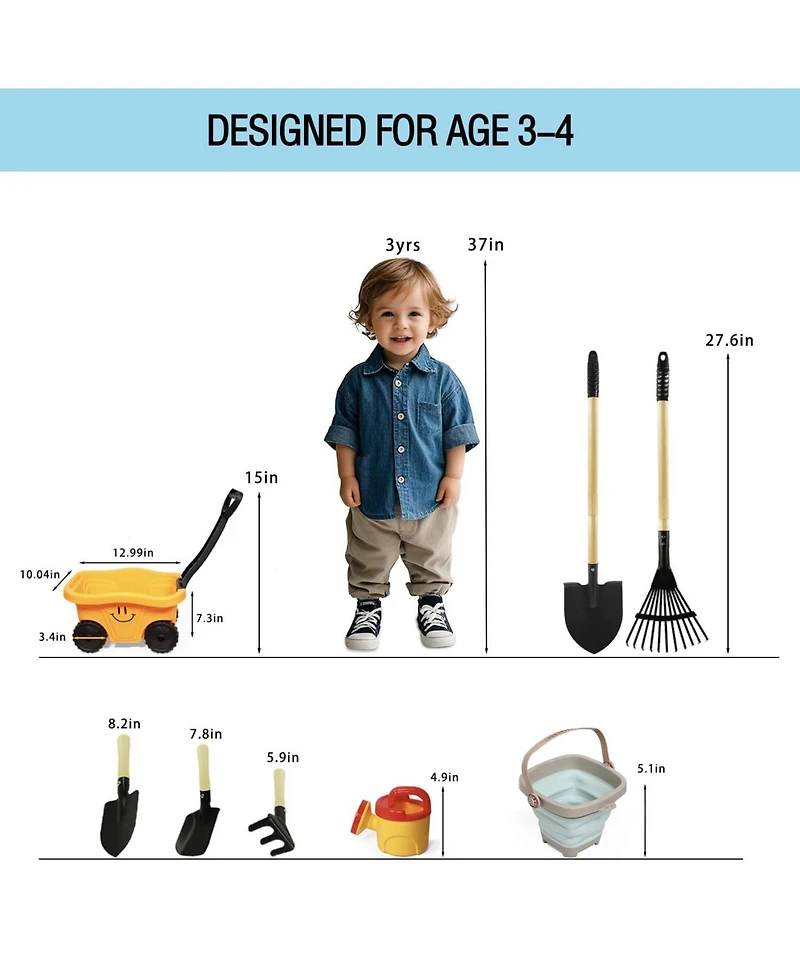 Xdovet Toddler Wheelbarrow Gardening Tools Sandbox Beach Toy Set