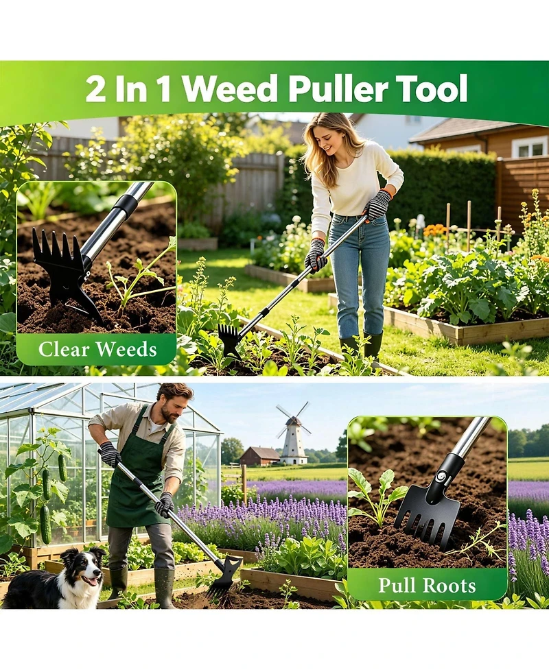 Xdovet Weed Puller Long Handle Garden Hoe Rake Tool
