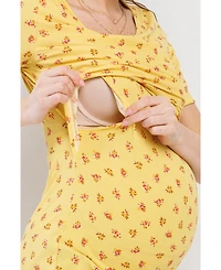 Hello Miz Maternity Floral Rib Short Sleeve Crossover Nursing Shirt