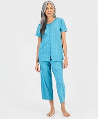 Charter Club Women's 2-Pc. Cotton Printed Cropped Pajamas Set