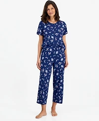 Charter Club Women's 2-Pc. Cotton Printed Cropped Pajamas Set