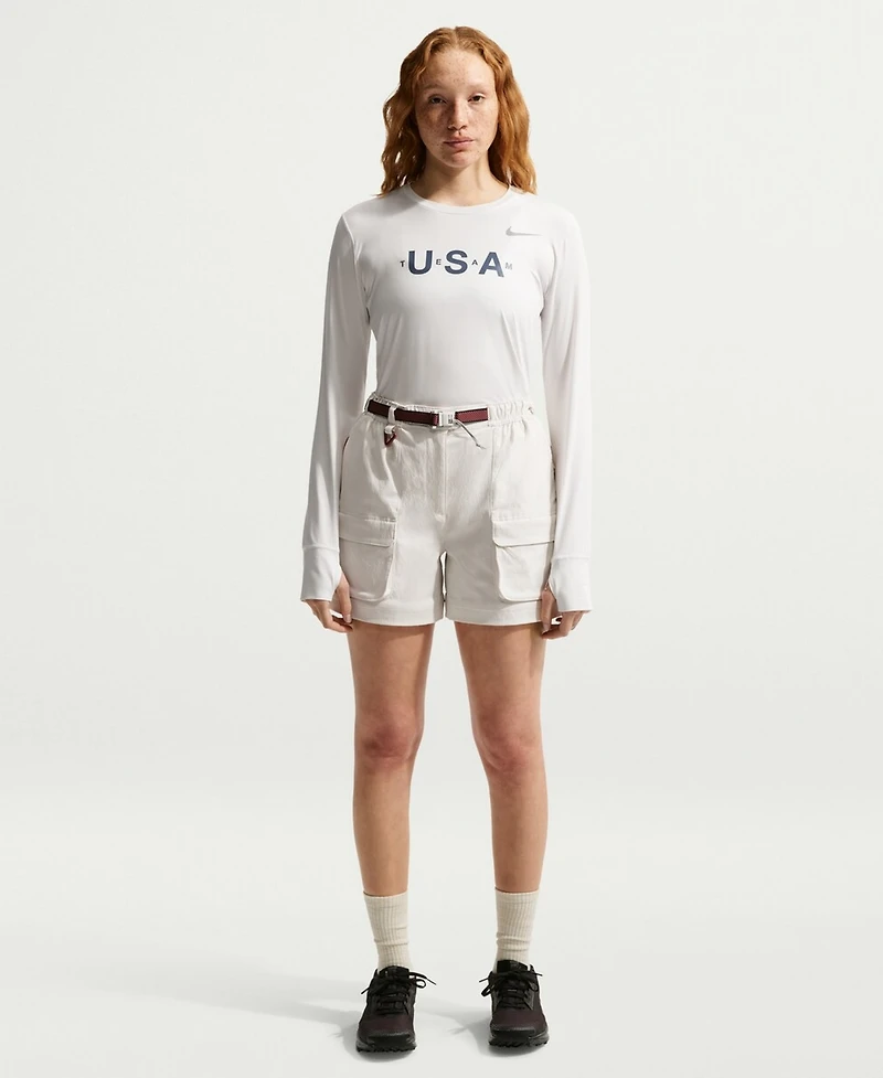 Nike Women's Acg White Team Usa Dri-fit Primary Logo Long Sleeve T-Shirt