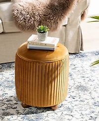 Glitzhome Modern 19" Pleated Velvet Upholstered Storage Ottoman or Accent Stool