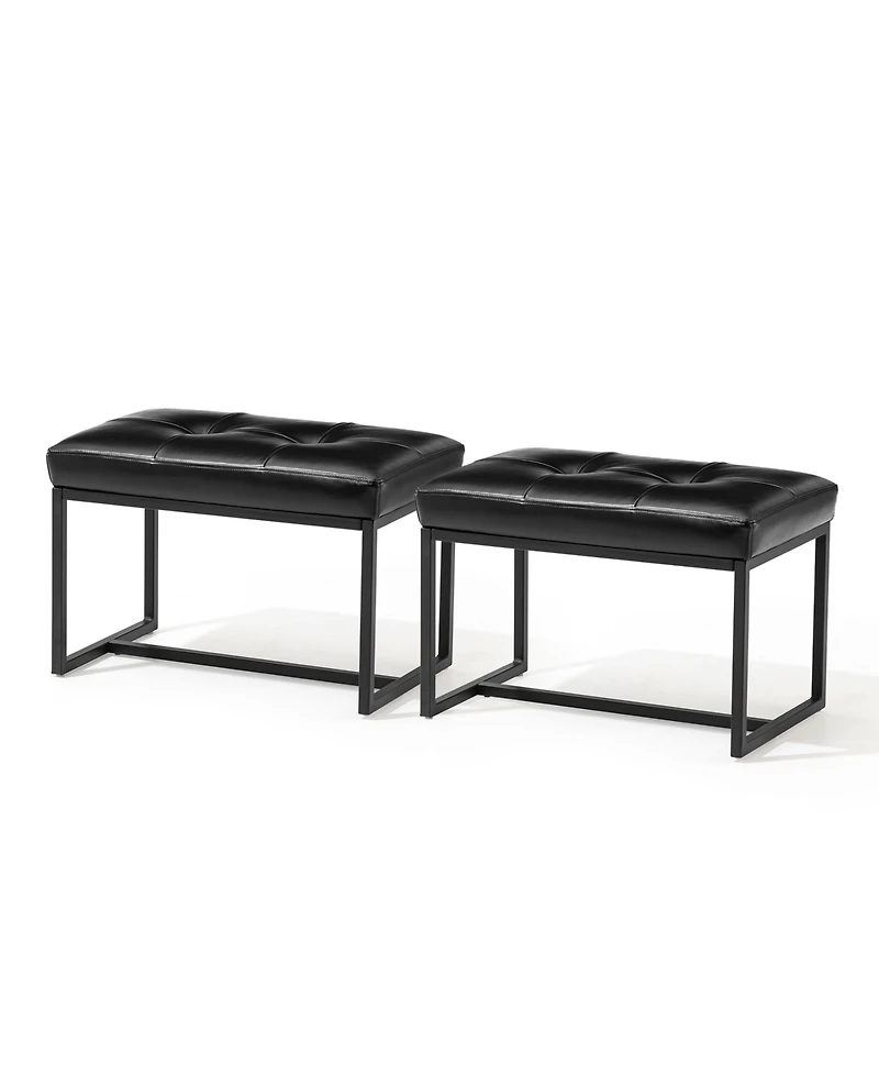 Glitzhome Modern Thick Leatherette Accent Stool, Set of 2