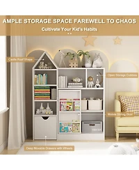 homfan Kids 7-Cubby Bookshelf with Removable Drawer, 3-Tier Sling Toy Storage Organizer, Easy Assembly Toddler Storage Cabinet for Playroom Nursery