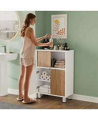 homfan Wooden Freestanding Storage Cabinet with Sliding Doors and Adjustable Shelves, Multi-Use Organizer for Office, Living Room, Kitchen, Bathroom