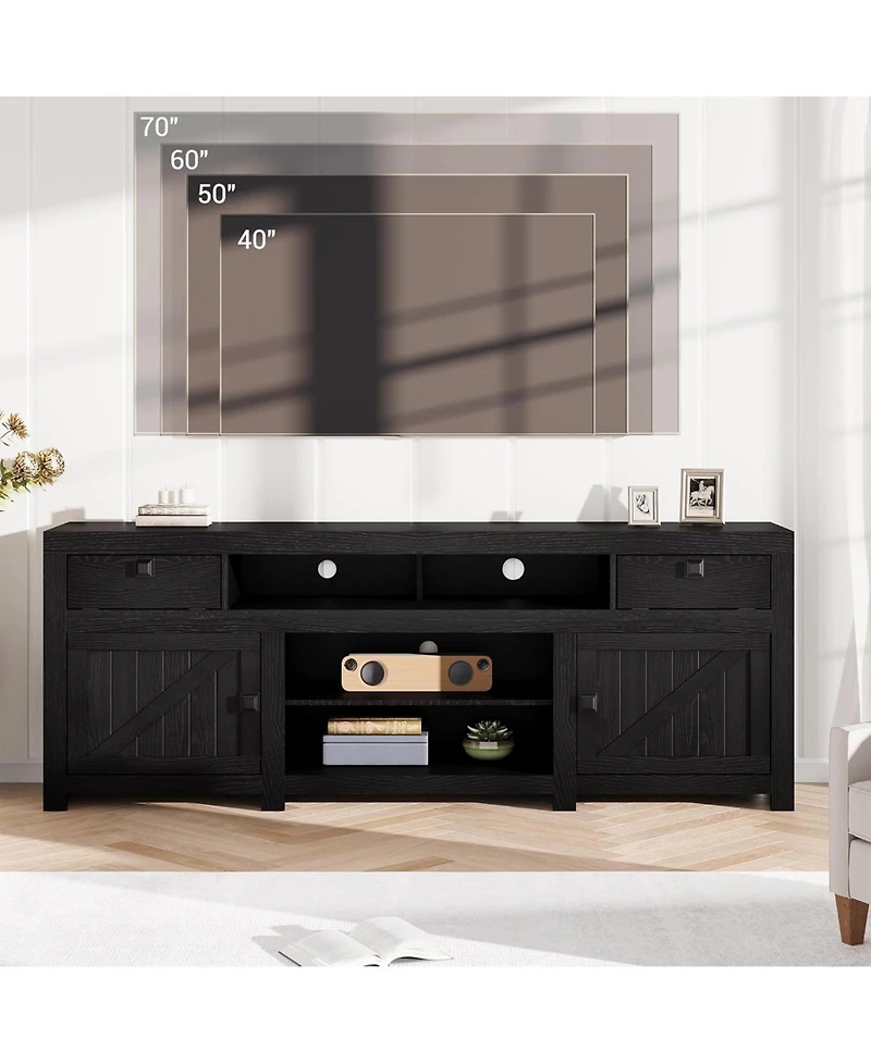 homfan Spacious Rustic Farmhouse Tv Stand, Long Entertainment Console for TVs up to 80inch, 4 Storage Drawers, 3 Open Shelves, Living Room