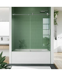 homfan Sliding Shower Door with Stainless Steel Frame 8mm Tempered Glass, Bathroom Enclosure for Tub Shower, Brushed