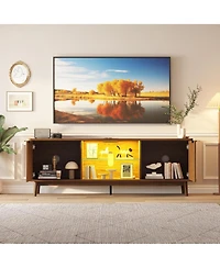gaomon Tv Stands for Living Room, 63" Mid Century Modern Entertainment Center with Storage and Led Lights, Tv Console for Tv up to 75 inch with Power