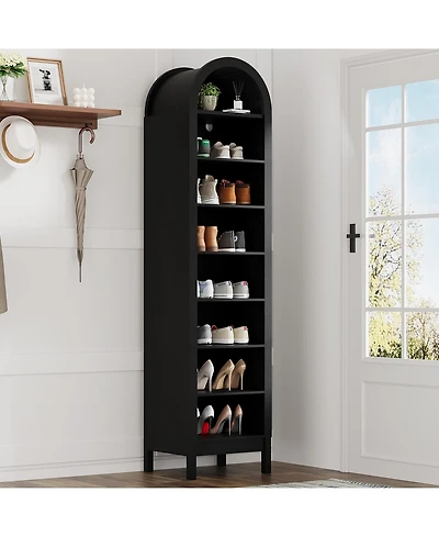 homfan Tall Shoe Cabinet, 70" Arched Storage Cabinet with 8 Tiers, Wooden Rack Adjustable Shelves