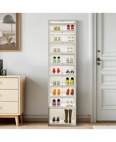 homfan 66in Tall Space-Saving Collapsible Shoe Storage Cabinet