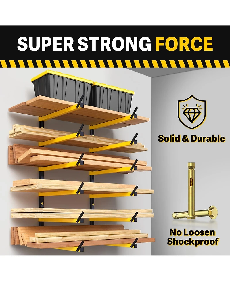 Xdovet Lumber Rack Folding Wall-Mounted Metal 6-Level Heavy Duty Garage Organizer Wood Storage Indoor Outdoor
