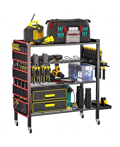 Xdovet Power Tool Organizer Cart 4-Tier Rolling Storage Stand Wheels Side Pockets