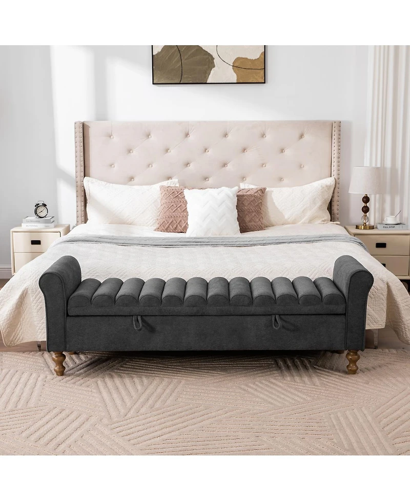 Streamdale Furniture 65.55'' Modern Upholstered Storage Bench with Rolled Arms