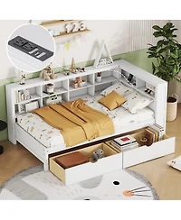 Streamdale Furniture Wooden Daybed with 2 Drawers Storage Shelf and Usb Ports
