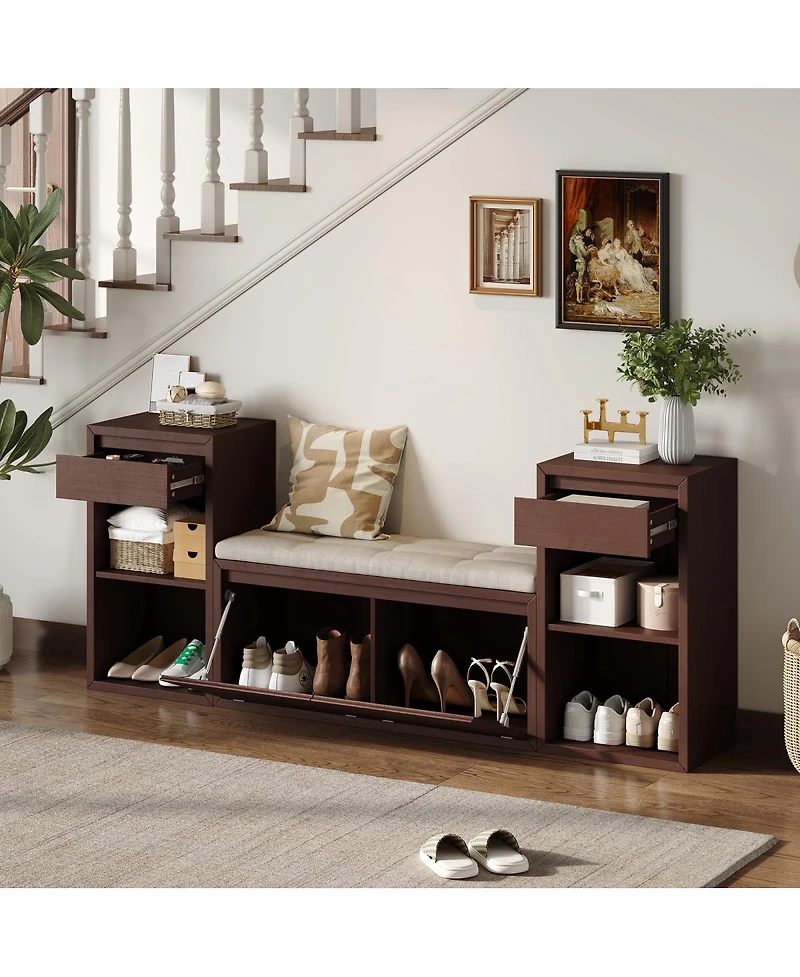 Streamdale Furniture All-in-One Entryway Storage Bench with Cushion and Drawers
