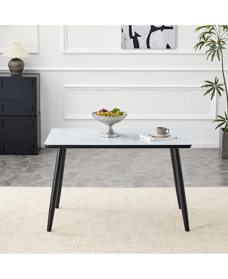 Streamdale Furniture Modern Minimalist Rectangular Dining Table with Marble-Look Glass Top