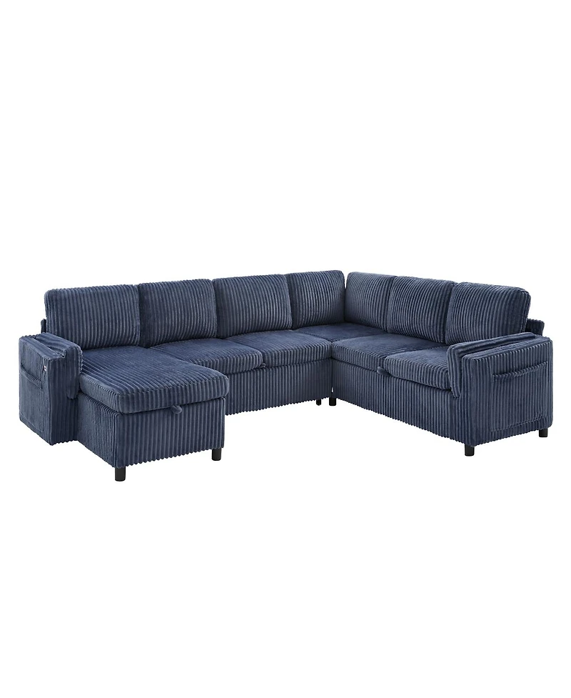 Streamdale Furniture 111'' U-Shaped Convertible Sectional Sofa Bed with Storage and Usb