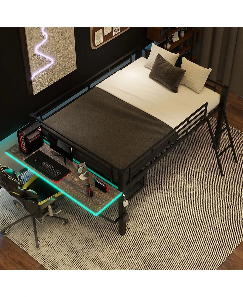 Streamdale Furniture Gaming mid loft bed with desk Led