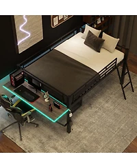 Streamdale Furniture Gaming mid loft bed with desk Led