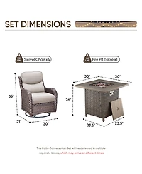 Pocassy 5 Pieces Fire Pit Patio Furniture Set 4 Thick Cushioned Swivel Chairs with Table Outdoor Conversation
