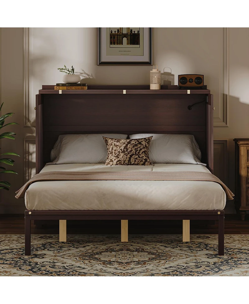 Streamdale Furniture Multifunctional Queen Murphy Bed Cabinet with Usb Charging Station