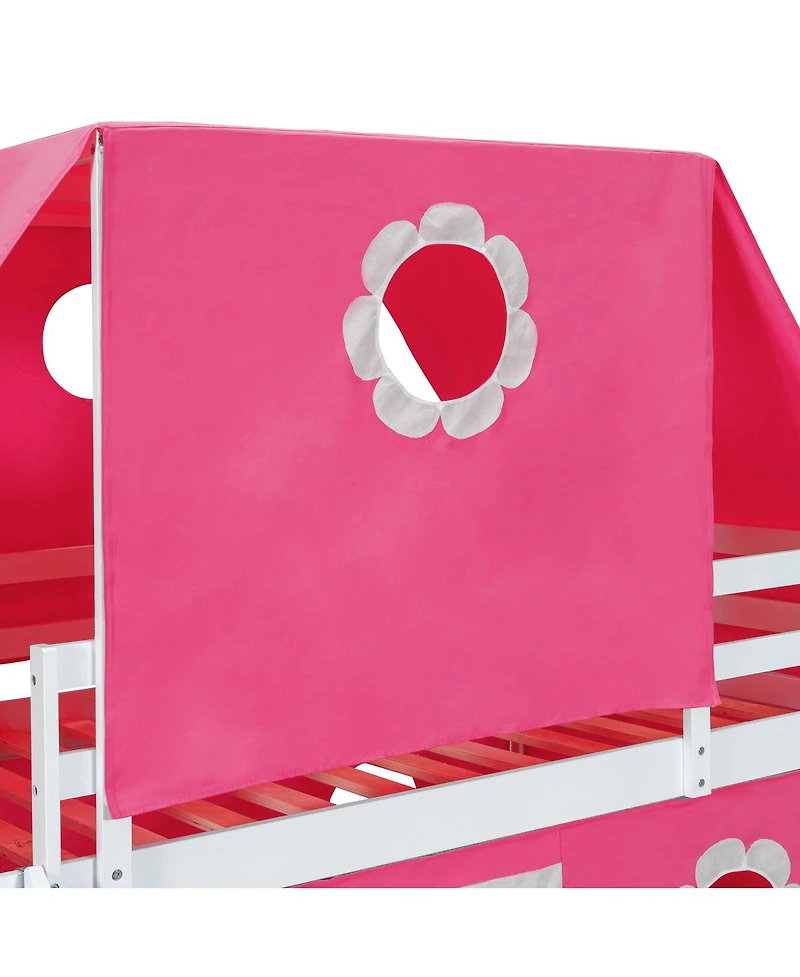Streamdale Furniture Loft Bed with Slide Pink Tent and Tower