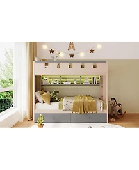 Streamdale Furniture Twin Size Castle-Style Wooden Loft Bed with Led Lights and Storage Drawers