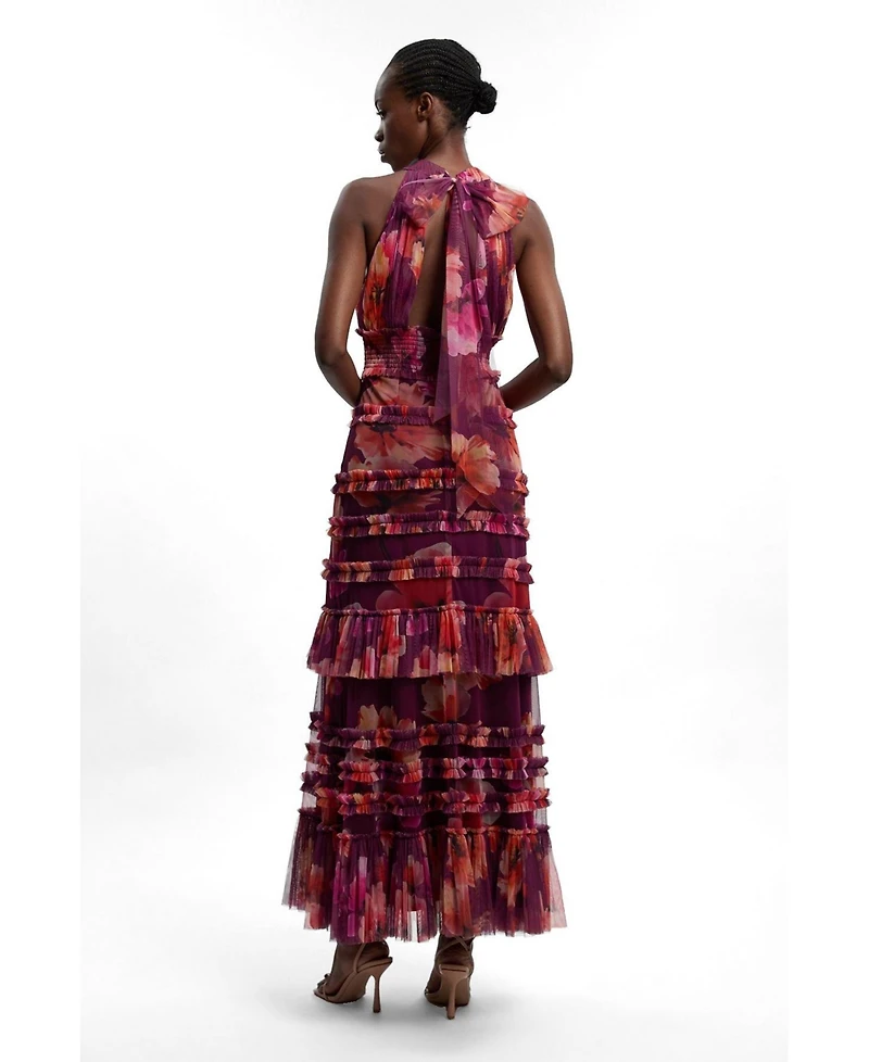 Karen Millen Women's Floral Tulle Maxi Dress