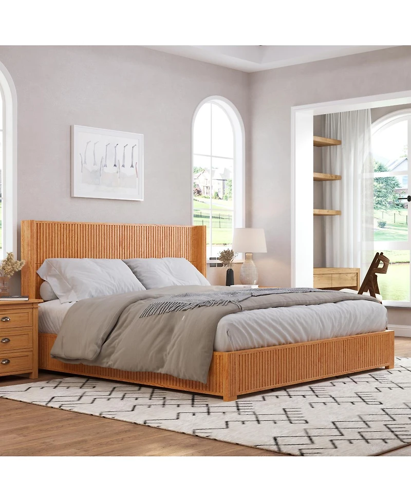 Streamdale Furniture Solid Wood King Platform Bed Frame with Headboard Easy Assembly