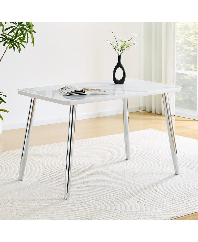 Streamdale Furniture Modern Minimalist Rectangular Dining Table with Faux Marble Top and Metal Legs