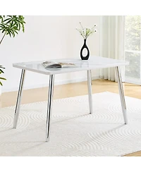 Streamdale Furniture Modern Minimalist Rectangular Dining Table with Faux Marble Top and Metal Legs
