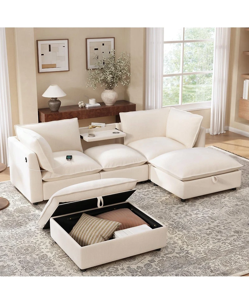 Streamdale Furniture 98'' Modular U-Shaped Sectional Sofa with Storage Ottoman and Charging Ports