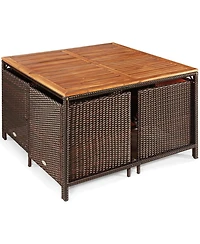 Gouun 9-Piece Wicker Patio Dining Set with Square Table, 4 Armchairs and 4 Ottomans