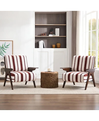 Streamdale Furniture Modern Striped Armchair with Solid Wood Legs (Set of 2)