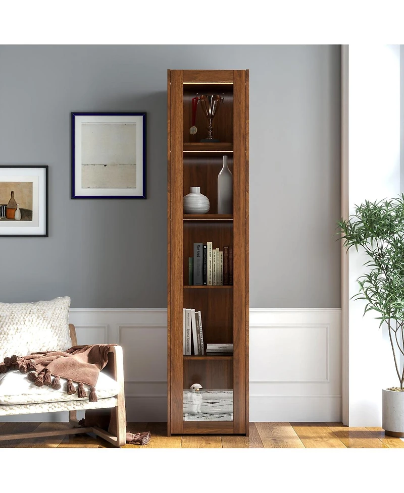 Streamdale Furniture 5-Shelf Curio Display Cabinet with Acrylic Doors and Led Lights