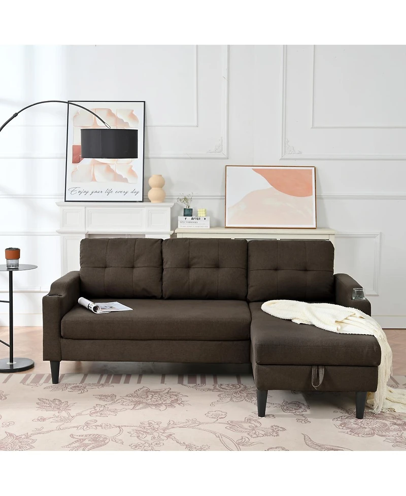 Streamdale Furniture 75'' Modern Fabric Sofa with Storage and Comfortable Pp Cotton Cushions