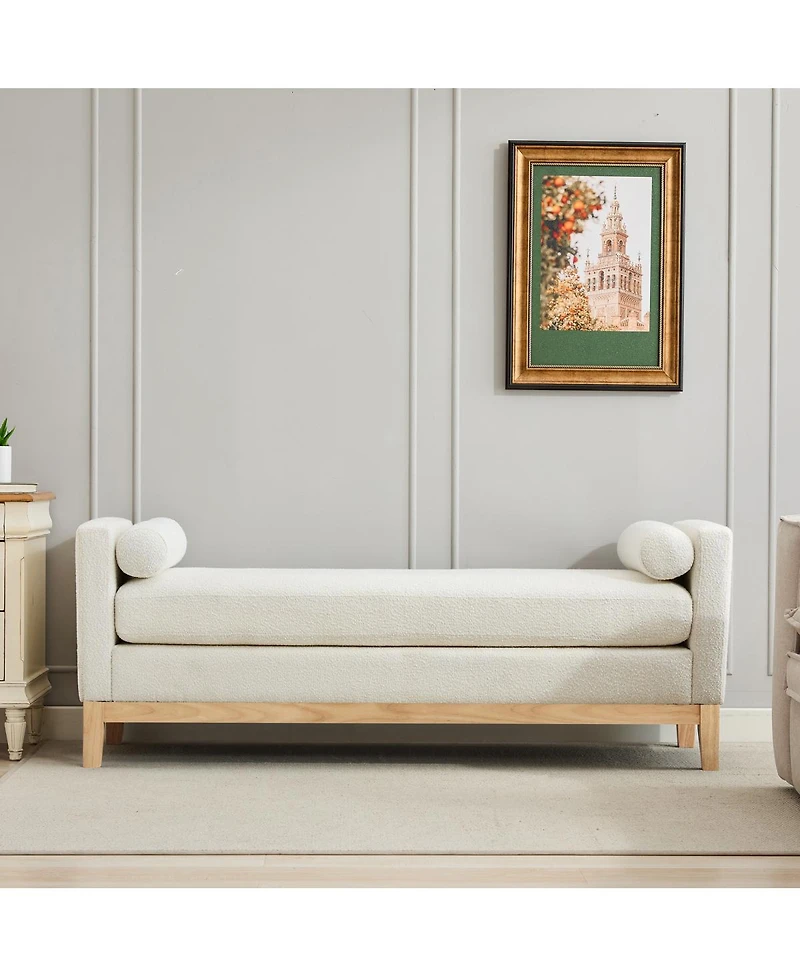Streamdale Furniture 66.34''W Upholstered Bench with Wood Frame and 2 Bolsters Ivory Boucle