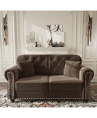Streamdale Furniture 63'' Velvet Chesterfield Sofa with Nailhead Trim and 2 Pillows