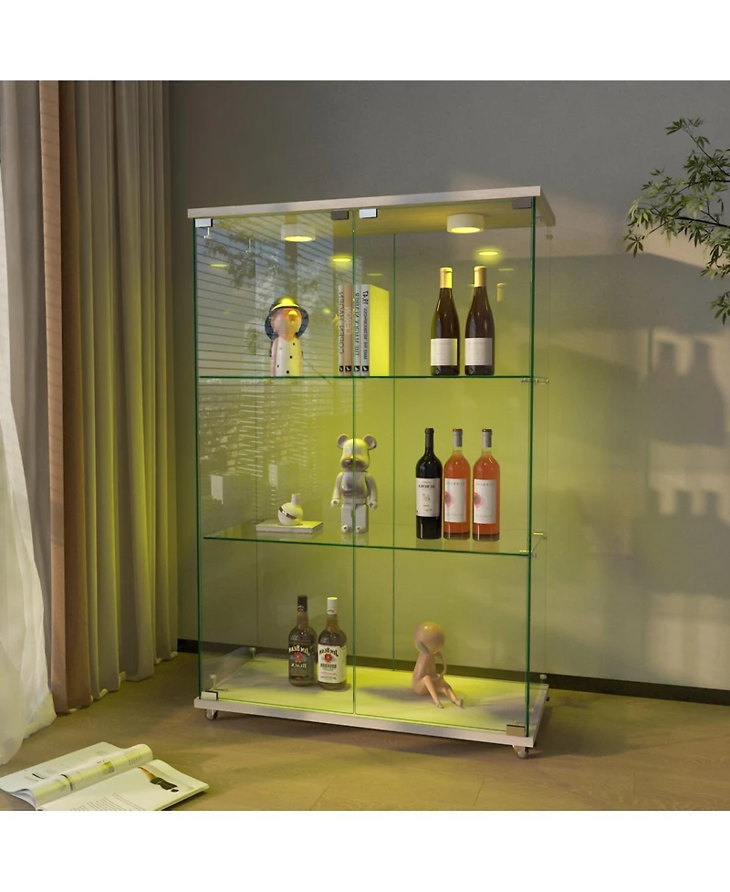 Streamdale Furniture Modern 2-Door Glass Display Cabinet with Led Lights