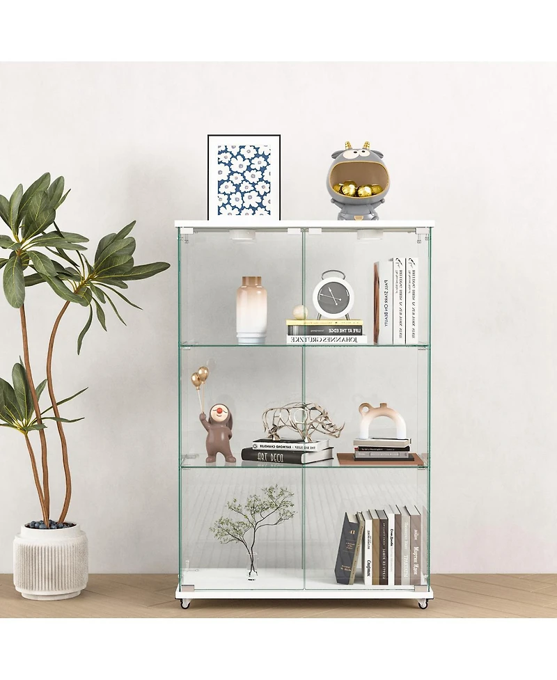 Streamdale Furniture Modern 2-Door Glass Display Cabinet with Led Lights