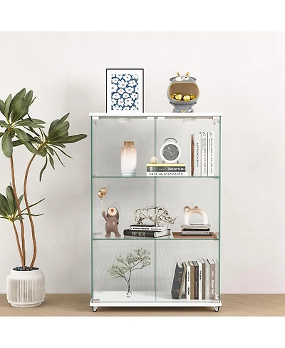 Streamdale Furniture Modern 2-Door Glass Display Cabinet with Led Lights